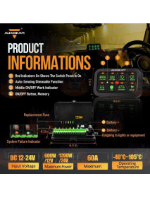 Panou de pornire/oprire cu touchscreen, 8 lumini/alte dispozitive, Auxbeam verde