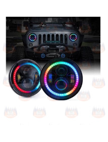 Faruri LED de 7 inchi cu sistem DRL [Angel Eyes] RGB cu aplicatie si telecomanda