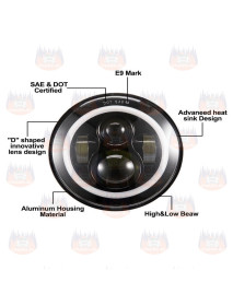 Faruri LED de 7 inchi cu sistem DRL [Angel Eyes] RGB cu aplicatie si telecomanda